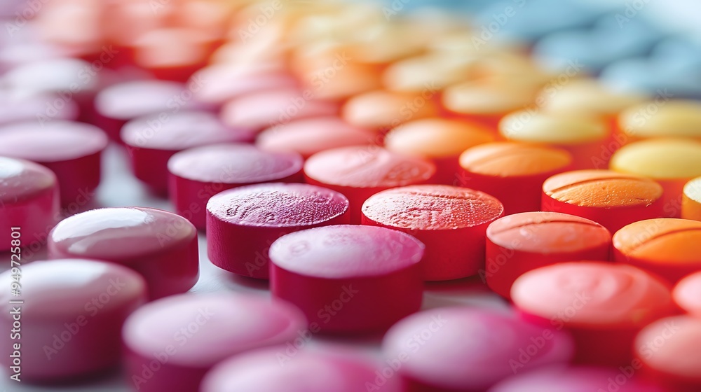 Pills arranged in a gradient from light to dark, vibrant colors, smooth transition, sharp details, clean white background, high contrast, hd quality, natural look. --ar 16:9 --v 6. Pills arranged in a gradient from light to dark, vibrant colors, smooth transition, sharp details, clean white background, high contrast, hd quality, natural look. --ar 16:9 --v 6.