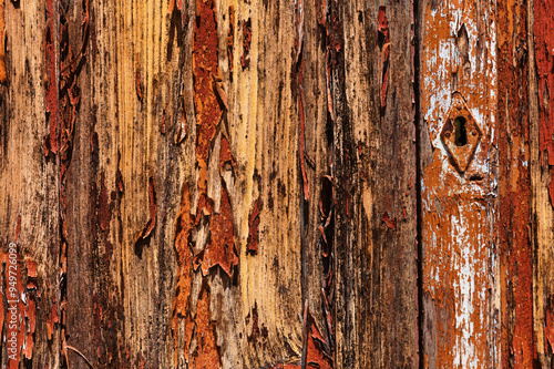 background with old Paint peeling over wooden surface