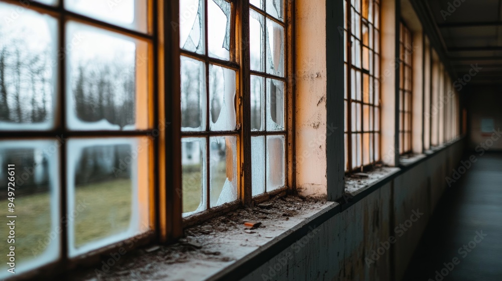 abandoned factory with broken windows and rusted machinery abandoned factory with broken windows and rusted machinery