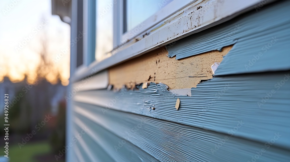 Obraz premium As part of an exterior house renovation damaged plastic siding is being replaced : Generative AI