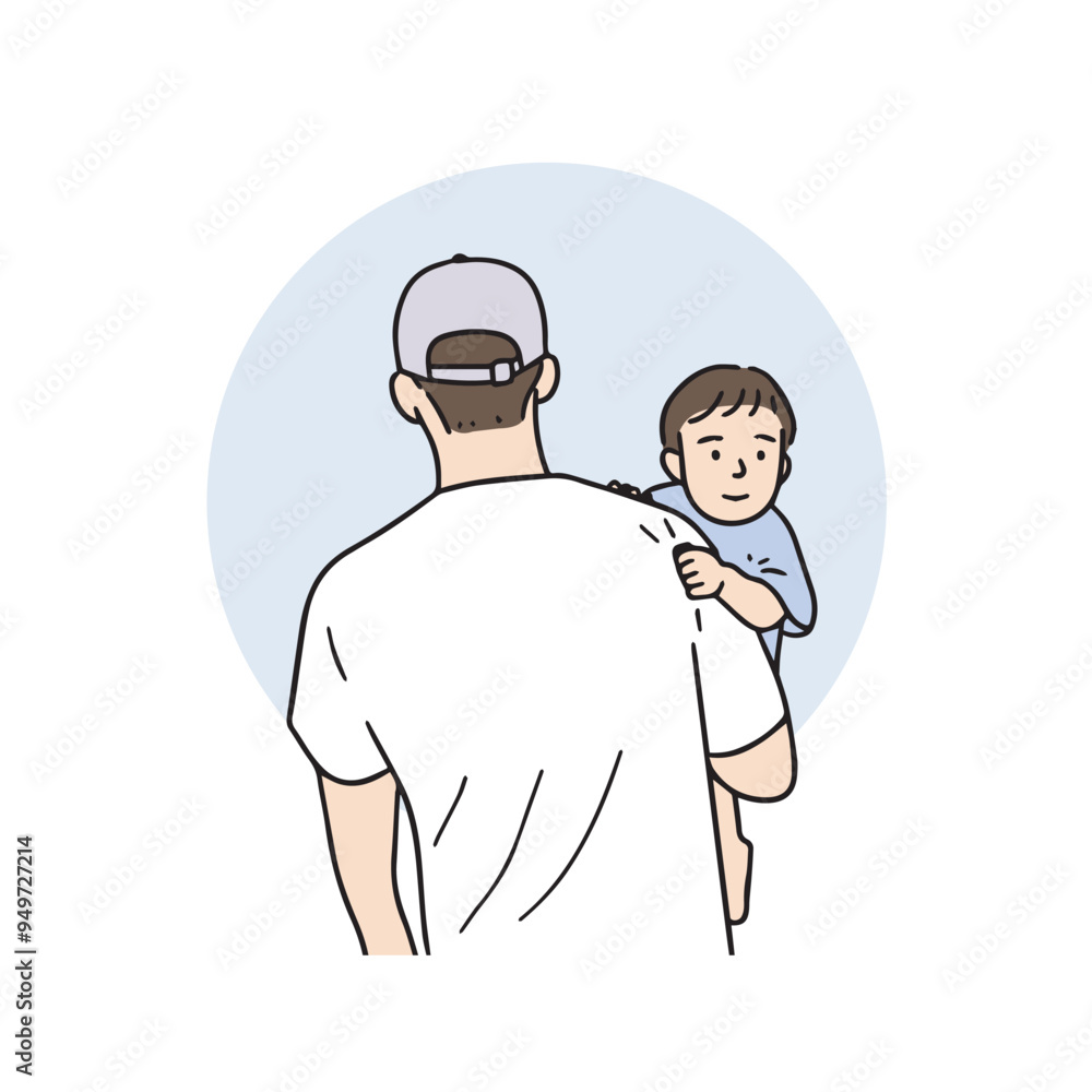An illustration of a father-son affectionate figure in his father's arms. An illustration of a father-son affectionate figure in his father's arms.