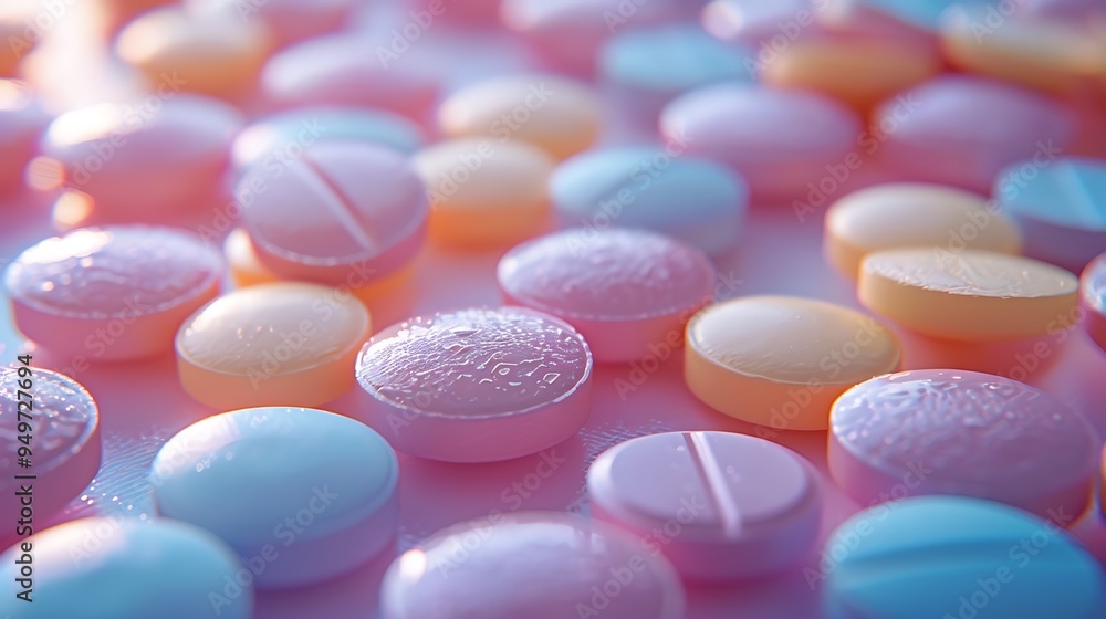 A calming arrangement of soft pastel-colored pills, soothing colors, sharp focus, gentle lighting, neat composition, hd quality, natural look. --ar 16:9 --v 6.0 --s 250 --style raw A calming arrangement of soft pastel-colored pills, soothing colors, sharp focus, gentle lighting, neat composition, hd quality, natural look. --ar 16:9 --v 6.0 --s 250 --style raw