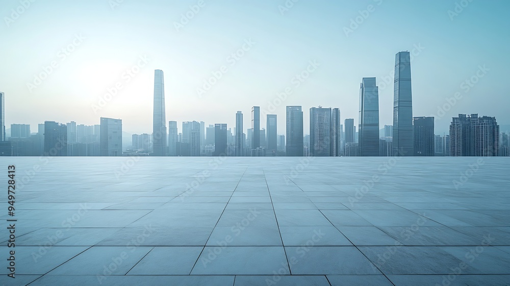 Empty space wide open tall buildings in the background Big city view business and industry : Generative AI Empty space wide open tall buildings in the background Big city view business and industry : Generative AI