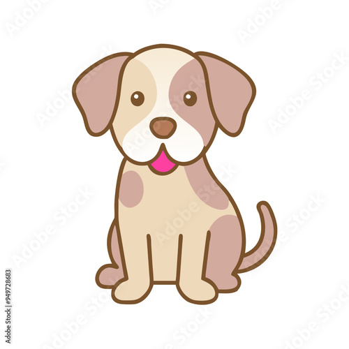 Cute cartoon dog sitting happily with a playful expression in a simple design