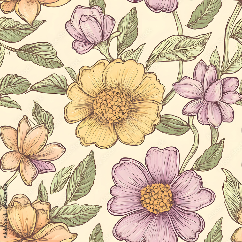 custom made wallpaper toronto digitalfloral and leaf seamless patterns in doodle-style tile designs with graphic format.