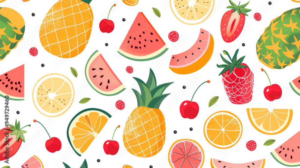 Pattern with bright summer fruits, made in flat design style. The pattern depicts fruits Pattern with bright summer fruits, made in flat design style. The pattern depicts fruits