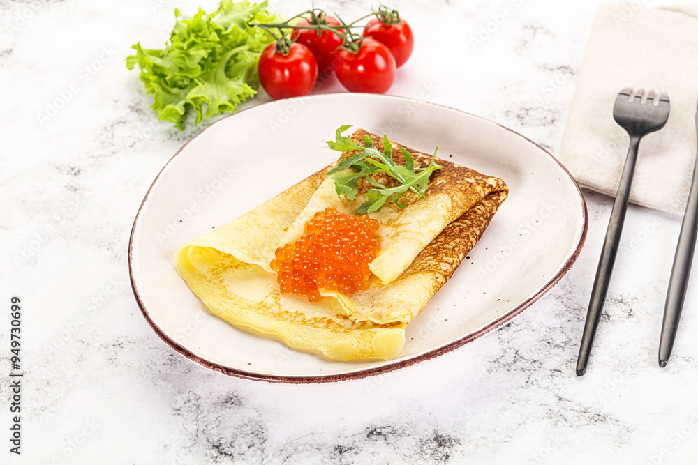 Russian pancake with red caviar Russian pancake with red caviar