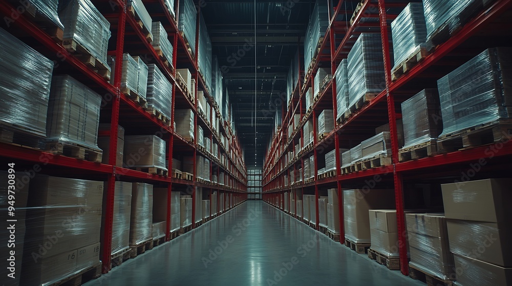 Large storage warehouse There is a walkway in the middle between the shelves : Generative AI Large storage warehouse There is a walkway in the middle between the shelves : Generative AI
