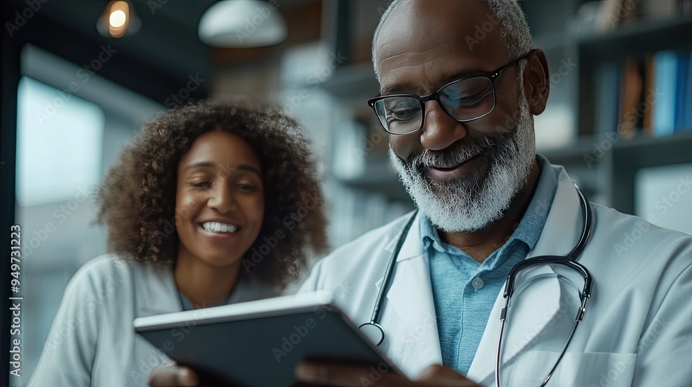 A doctor reviewing a patient's medical history on a tablet, with the patient smiling in the background, showcasing the importance of regular health screenings. A doctor reviewing a patient's medical history on a tablet, with the patient smiling in the background, showcasing the importance of regular health screenings.
