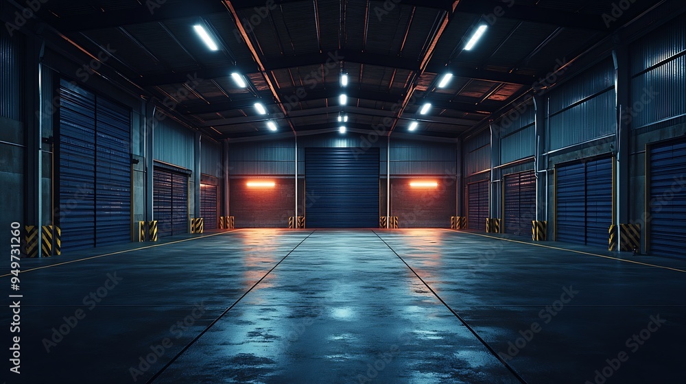 Empty warehouse and garage at night : Generative AI