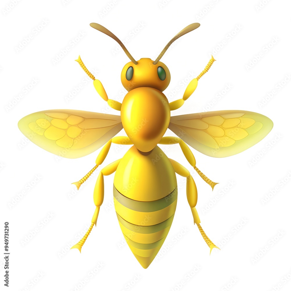 Yellow bee illustration with a cartoonish style and distinct features on a white background Yellow bee illustration with a cartoonish style and distinct features on a white background