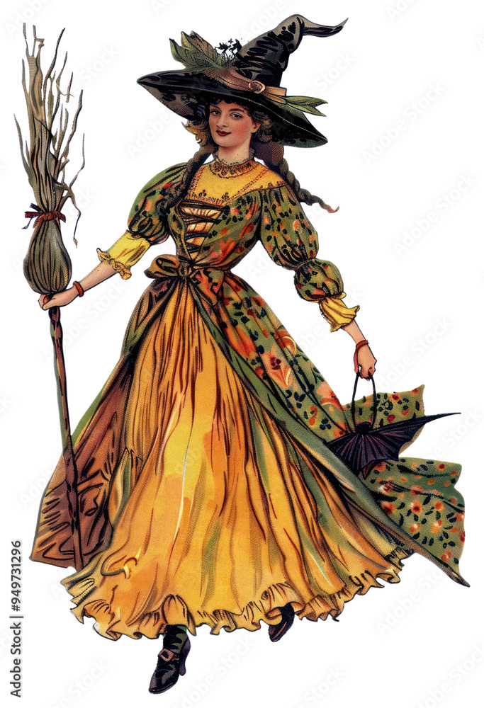 Obraz premium PNG Vintage witch costume illustration