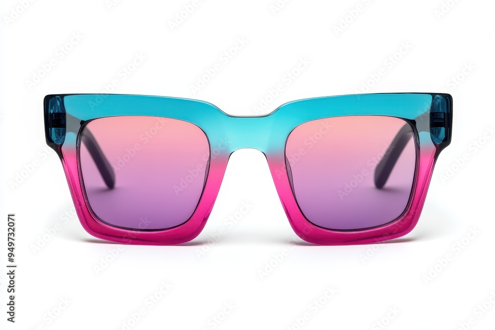 Stylish sunglasses with a gradient color design in blue and pink. Stylish sunglasses with a gradient color design in blue and pink.