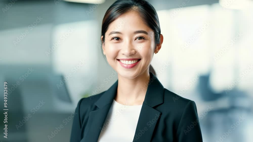 Businesswoman smiling in office environment Businesswoman smiling in office environment