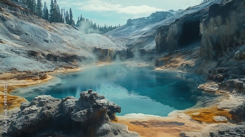 View from within Bumpass Hell hydrothermal area at Lassen Volcanic National Park California USA : Generative AI