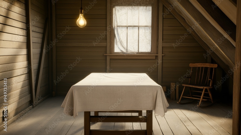 Dusty Room with old furniture cobwebs In the Corners Dim Light bulb Dusty Room with old furniture cobwebs In the Corners Dim Light bulb