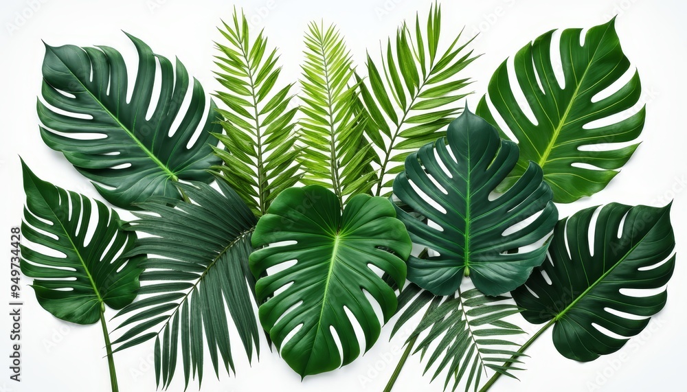 Diverse Collection of Tropical Green Leaves in Various Shapes and Sizes Diverse Collection of Tropical Green Leaves in Various Shapes and Sizes