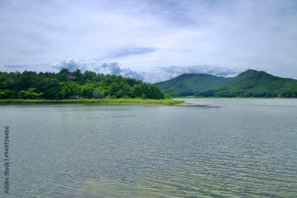 Scenic View of Songji Lake and Surrounding Hills Scenic View of Songji Lake and Surrounding Hills