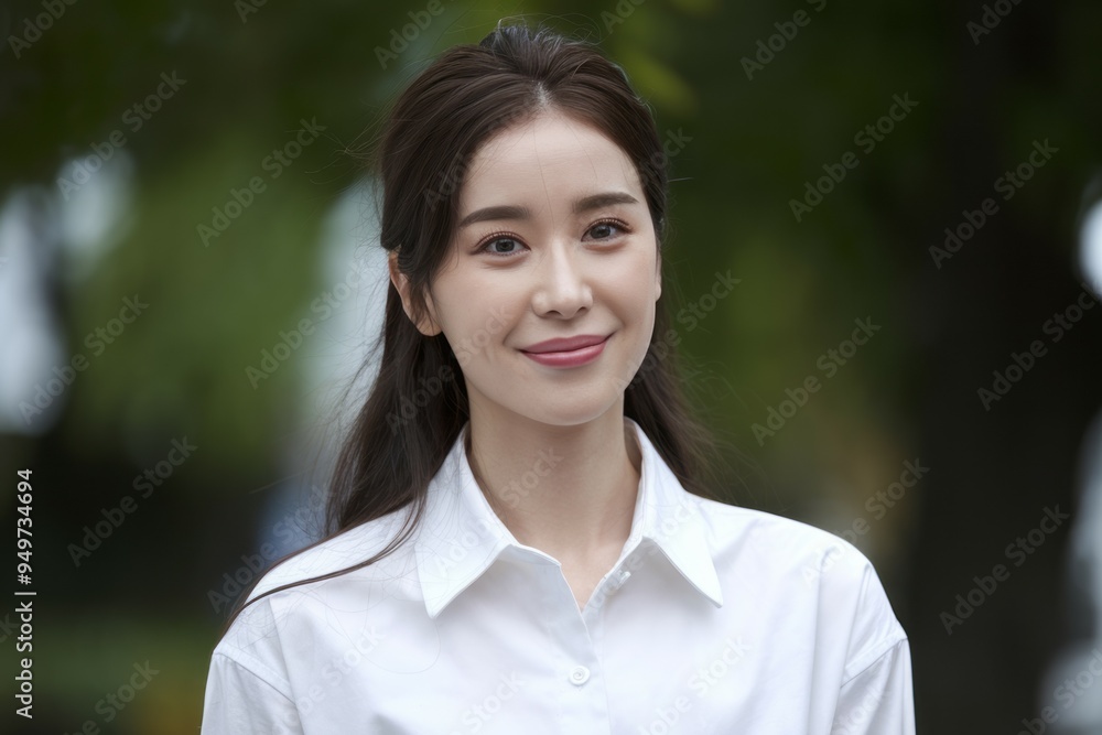 Woman smiling portrait. Young woman smiling with a white shirt, representing confidence and happiness. Woman smiling portrait. Young woman smiling with a white shirt, representing confidence and happiness.