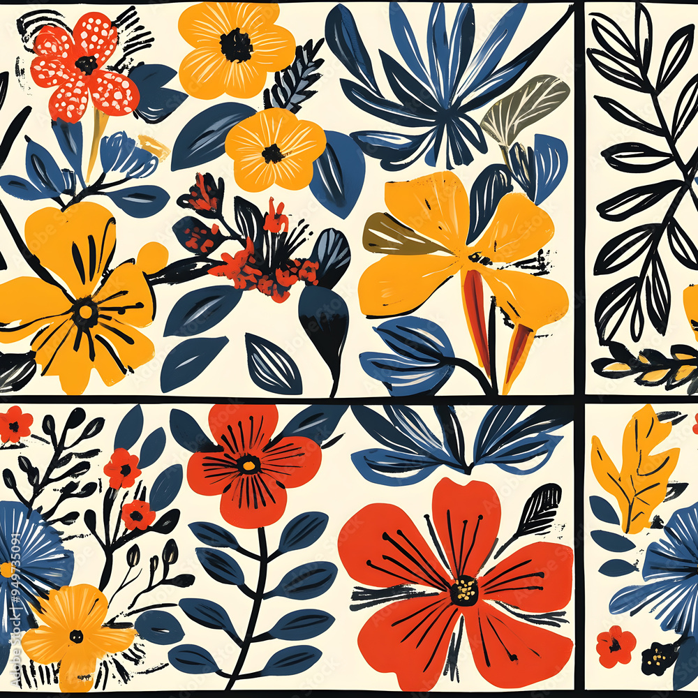 floral and leaf seamless patterns in doodle-style tile designs with graphic format. floral and leaf seamless patterns in doodle-style tile designs with graphic format.