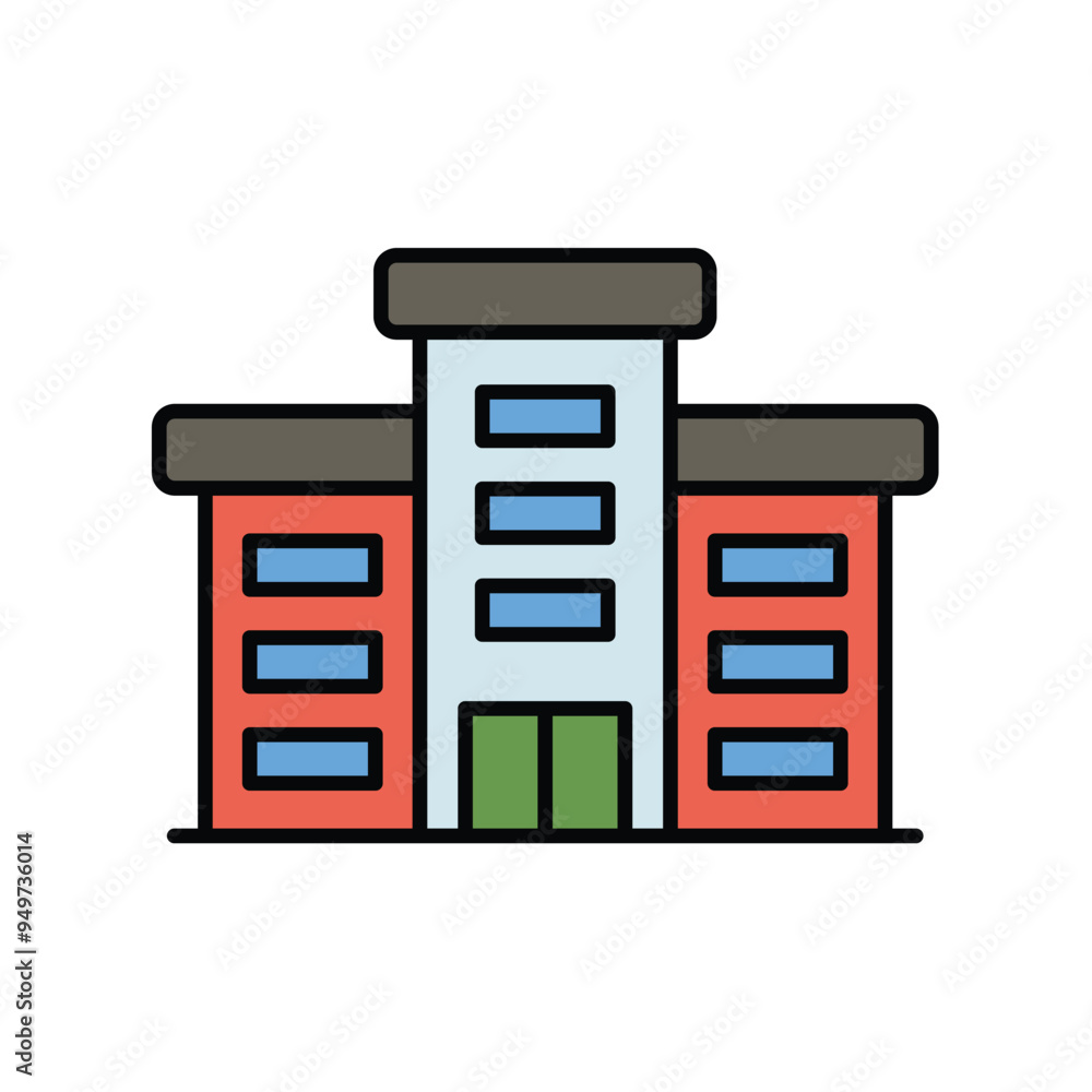 commercial building color line icon with white background vector stock illustration commercial building color line icon with white background vector stock illustration
