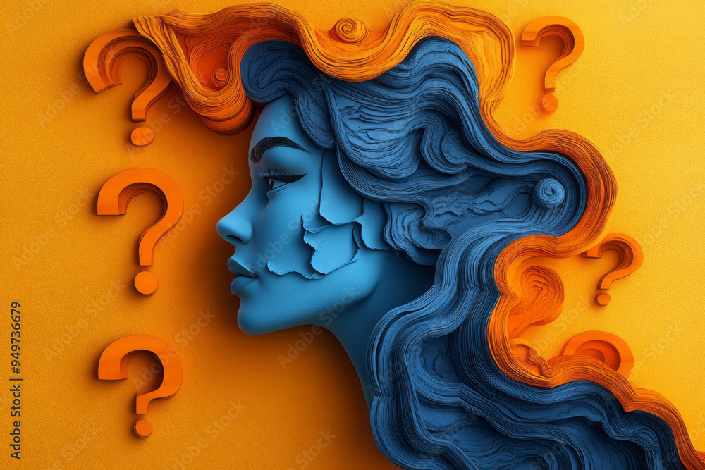 A swirling vortex of question marks surrounding a human head, symbolizing inquiry and curiosity, on a pastel orange background, A swirling vortex of question marks surrounding a human head, symbolizing inquiry and curiosity, on a pastel orange background,