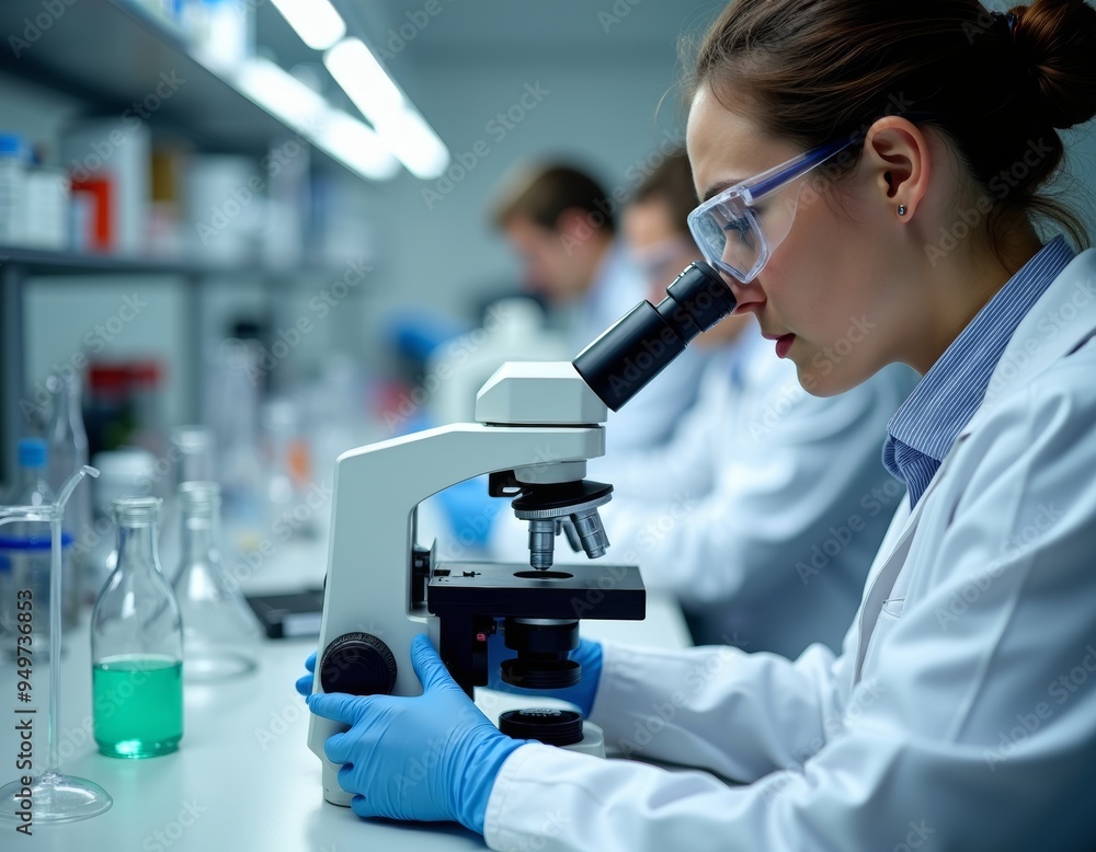 Scientist Conducting Research with Microscope in Laboratory Environment Scientist Conducting Research with Microscope in Laboratory Environment