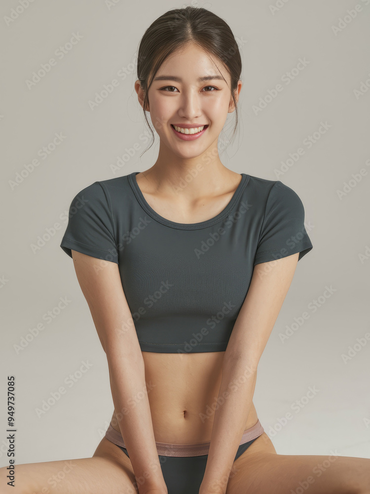 Woman smiling sitting. Young woman smiling, sitting in a relaxed position with her legs crossed. Woman smiling sitting. Young woman smiling, sitting in a relaxed position with her legs crossed.