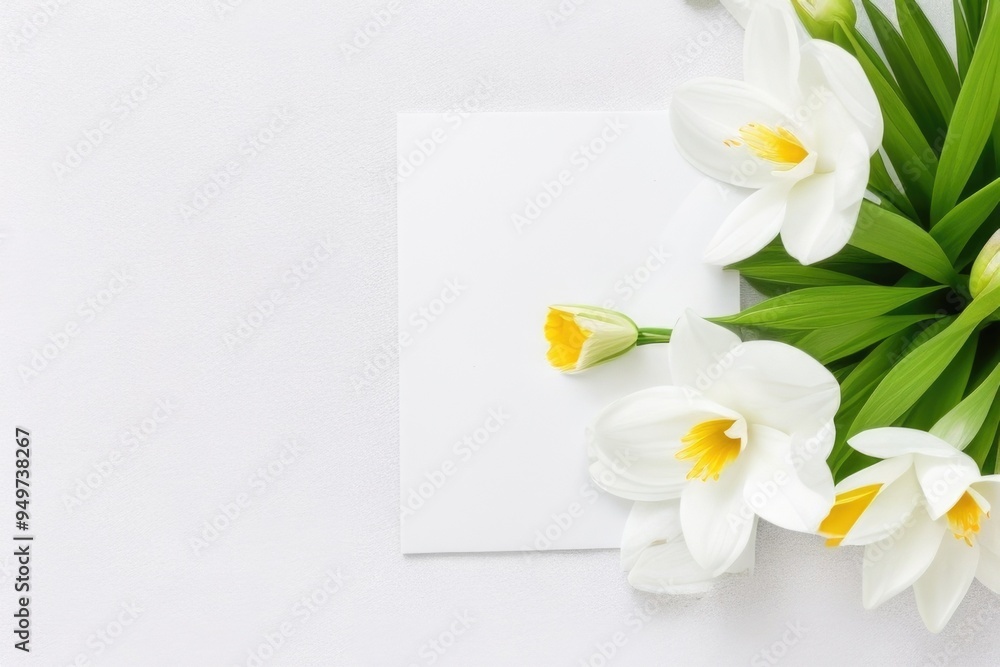 Blank white paper with a white flower mockup Blank white paper with a white flower mockup
