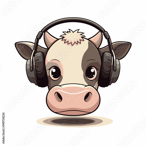 Cow head is wearing a sunglass Color, vector, illustration