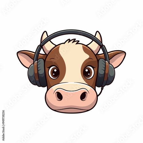 Cow head is wearing a sunglass Color, vector, illustration
