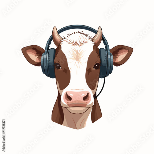 Cow head is wearing a sunglass Color, vector, illustration