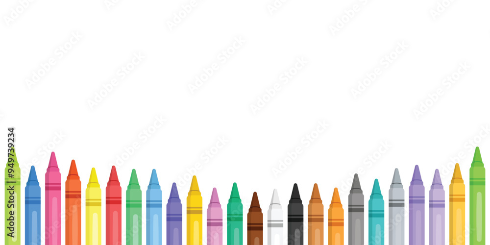 Office stationery crayon icons set in flat style. Pencil vector illustration on isolated background. Felt pen, marker sign business concept. Office stationery crayon icons set in flat style. Pencil vector illustration on isolated background. Felt pen, marker sign business concept.