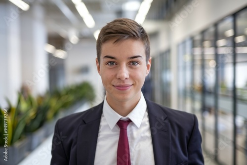 Young professional portrait. Portrait of a young man in a suit, conveying confidence and professionalism. Ideal for business, finance, and career themes.