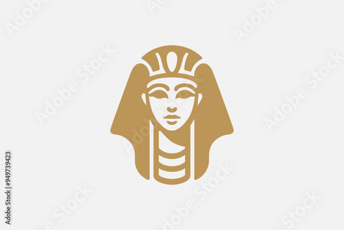 Egyptian princess pharaoh, goddess, Cleopatra logo, emblem, print. Simple vector illustration, portrait, face. Golden