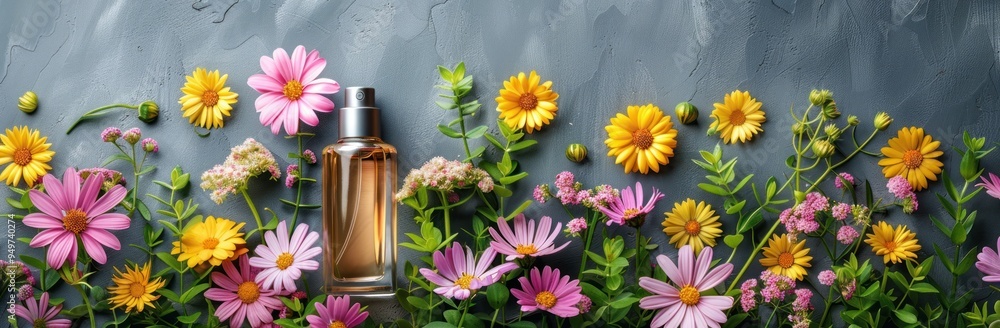Floral Perfume Bottle with Daisies and Yellow Flowers Floral Perfume Bottle with Daisies and Yellow Flowers