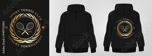 black hoodie art design, tennis logo