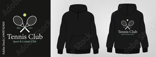 black hoodie art design, tennis logo