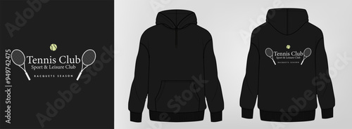 black hoodie art design, tennis logo