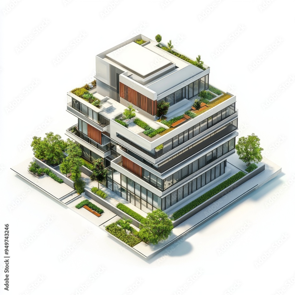 modern building 3d render isometric on white background modern building 3d render isometric on white background