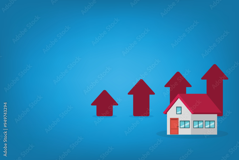 Arrows rise up above the house. The concept of growth in demand for real estate. Increase in the value of property, vector illustration Arrows rise up above the house. The concept of growth in demand for real estate. Increase in the value of property, vector illustration