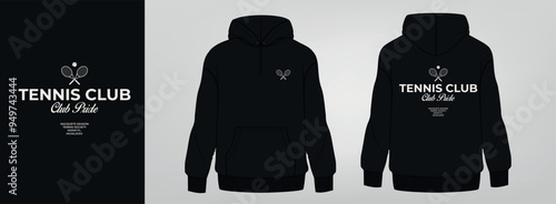 black hoodie art design, tennis logo