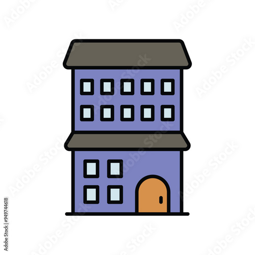 bungalow color line icon with white background vector stock illustration