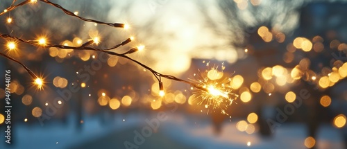 A serene winter scene featuring glowing lights on branches against a dreamy background, evoking warmth and tranquility.