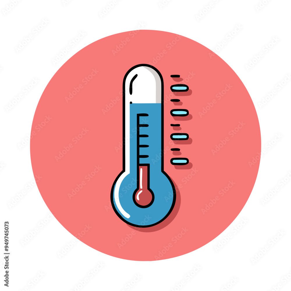 Thermometer icon in minimalistic design, on red background Thermometer icon in minimalistic design, on red background