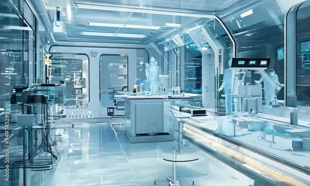 Futuristic Laboratory Interior with Holographic Figure Futuristic Laboratory Interior with Holographic Figure