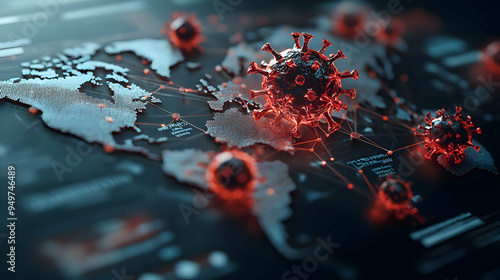 A virus spreading to different countries around the world.