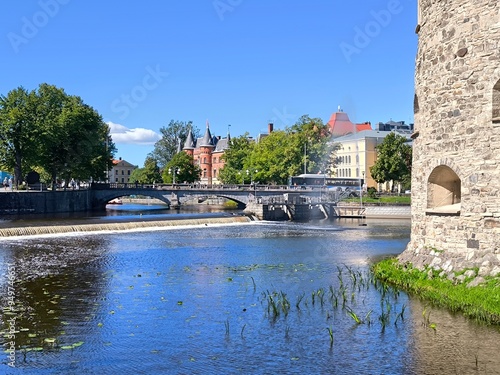 Vászonkép View of the Orebro Castle on the Svartan River, in Central Sweden