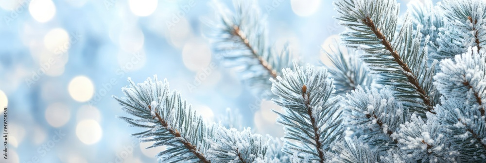 Snowy Christmas background with a close - up of frosted pine branches Snowy Christmas background with a close - up of frosted pine branches