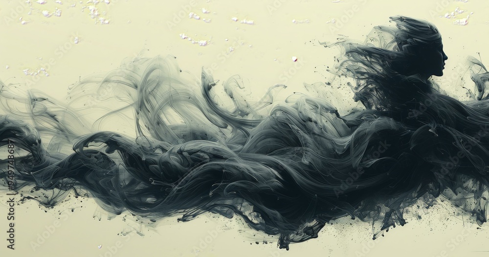 Abstract Artwork with Figure and Flowing Brushstroke Abstract Artwork with Figure and Flowing Brushstroke